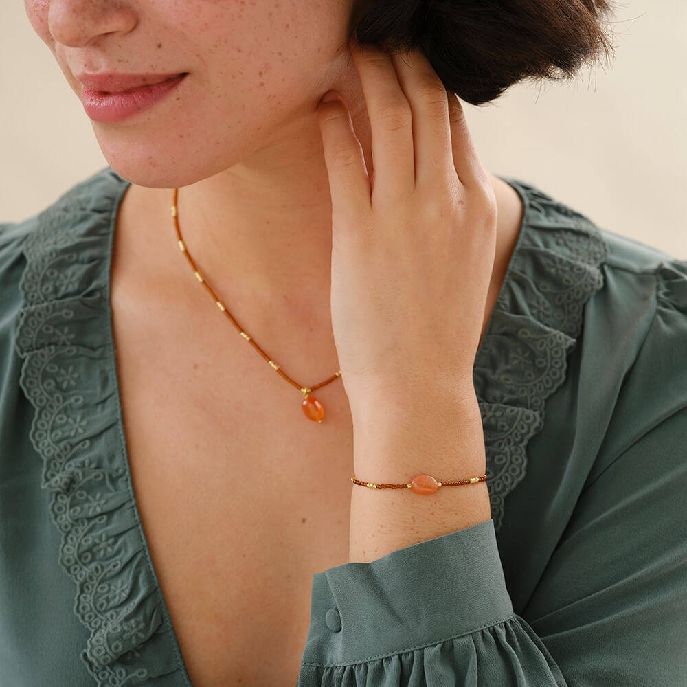 Pulsera Wanting "a Beautiful Story" Carnelian Gold - Imagen 3