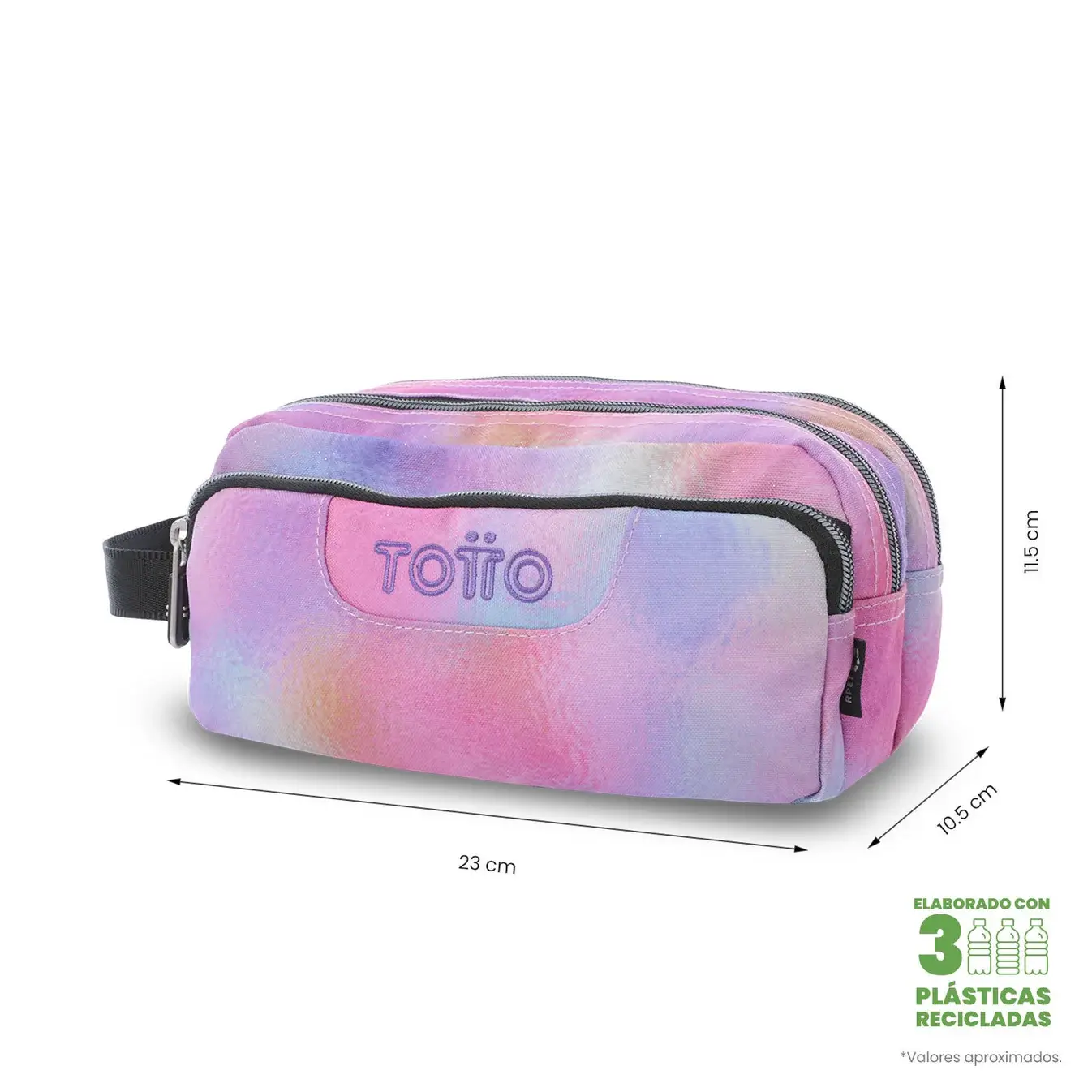 Estuche triple compartimento TOTTO Agapec 0IN Glitter rosa - Imagen 2