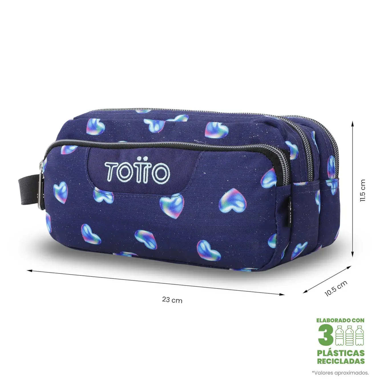 Estuche triple compartimento TOTTO Agapec 4FE Glitter marino - Imagen 2