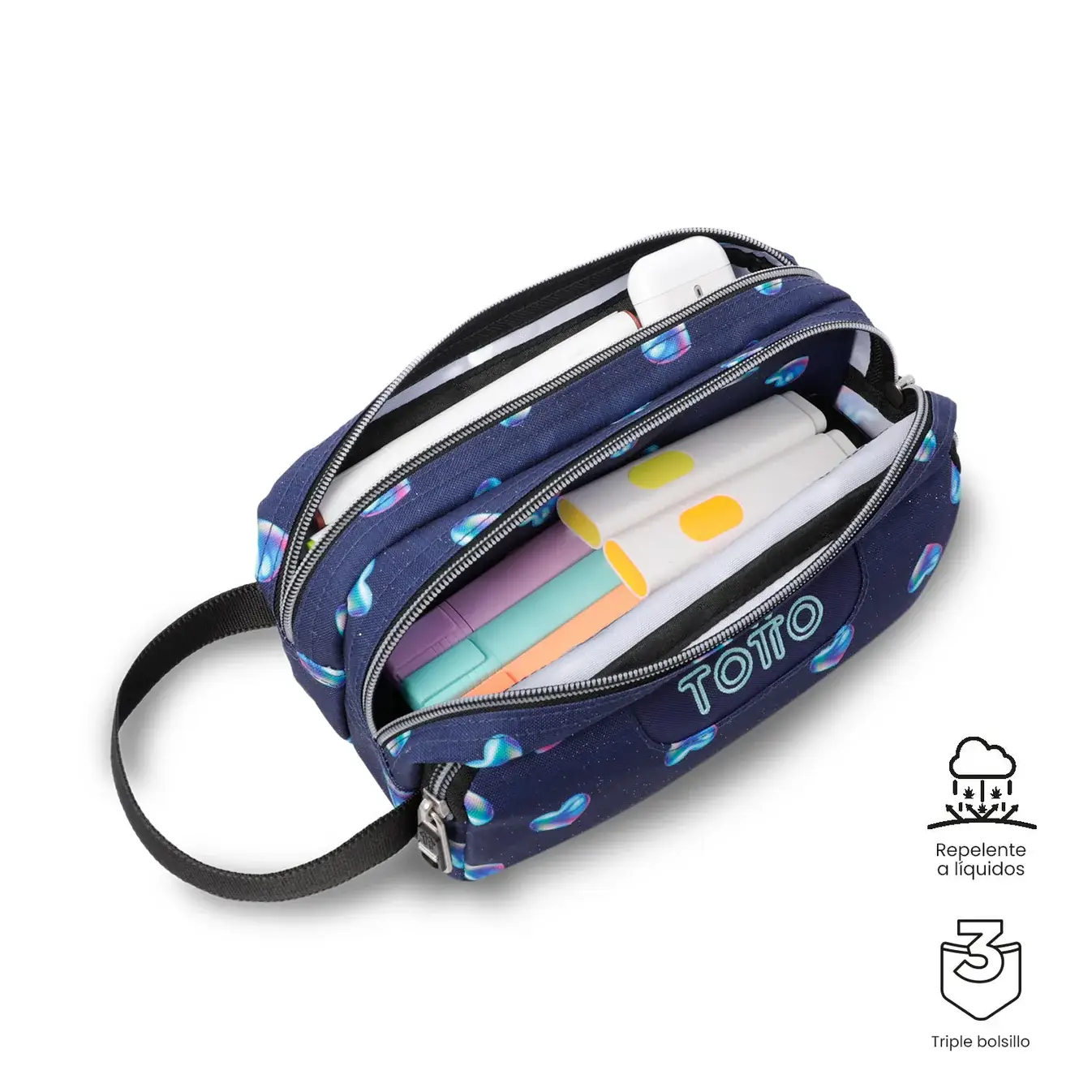 Estuche triple compartimento TOTTO Agapec 4FE Glitter marino - Imagen 3