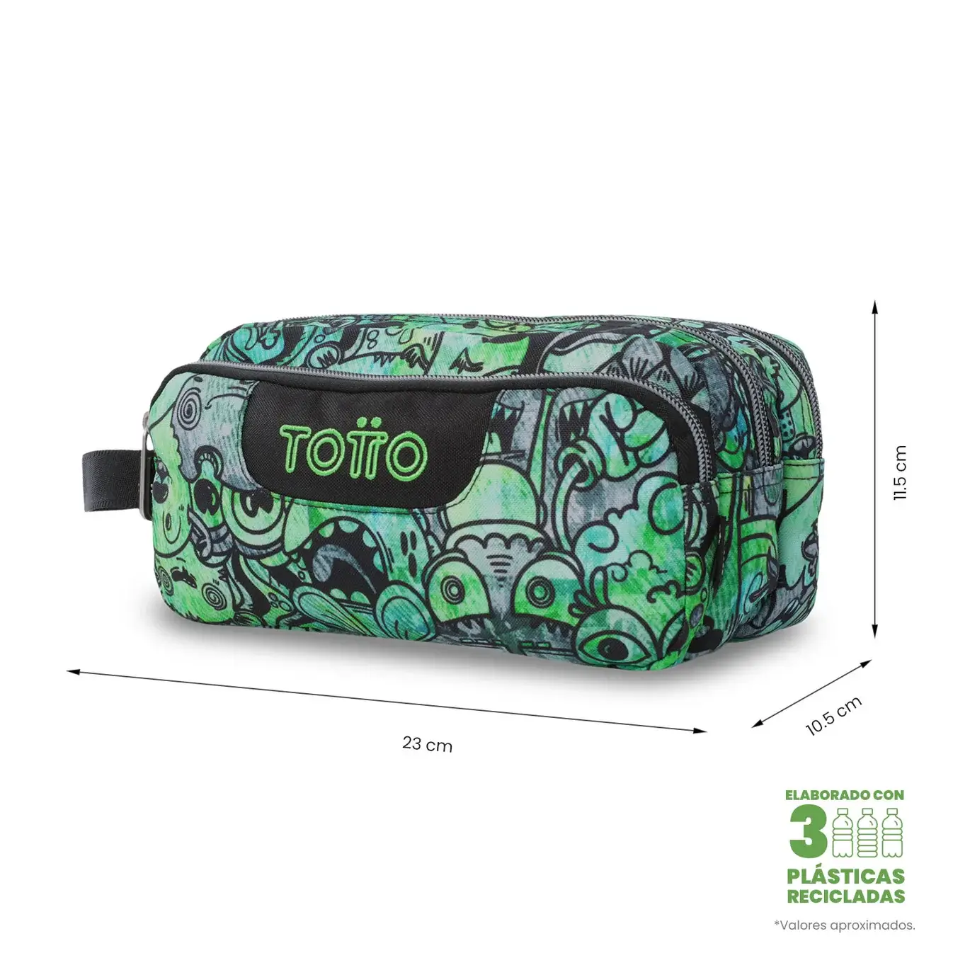 Estuche triple compartimento TOTTO Agapec 4GF verde - Imagen 3