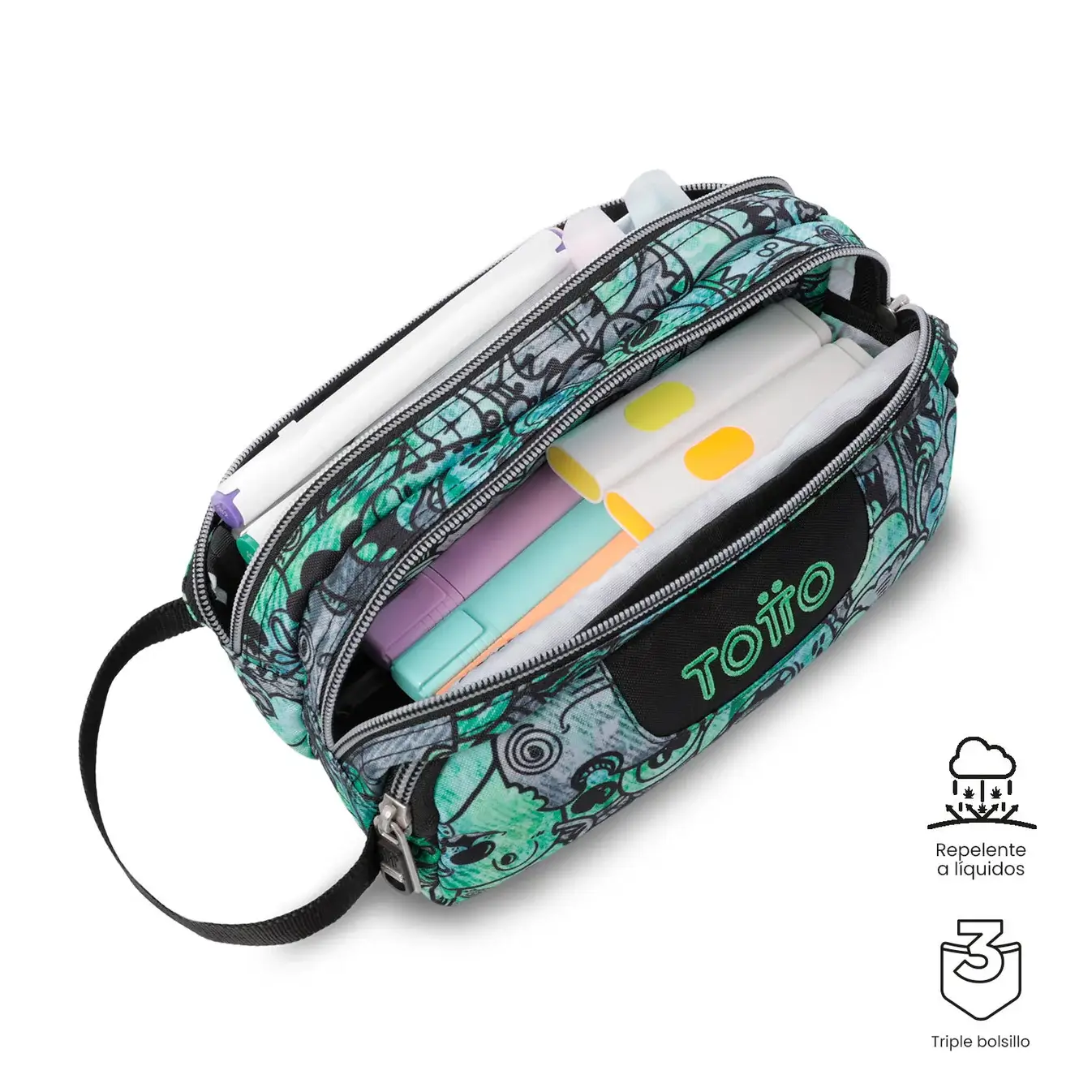 Estuche triple compartimento TOTTO Agapec 4GF verde - Imagen 2