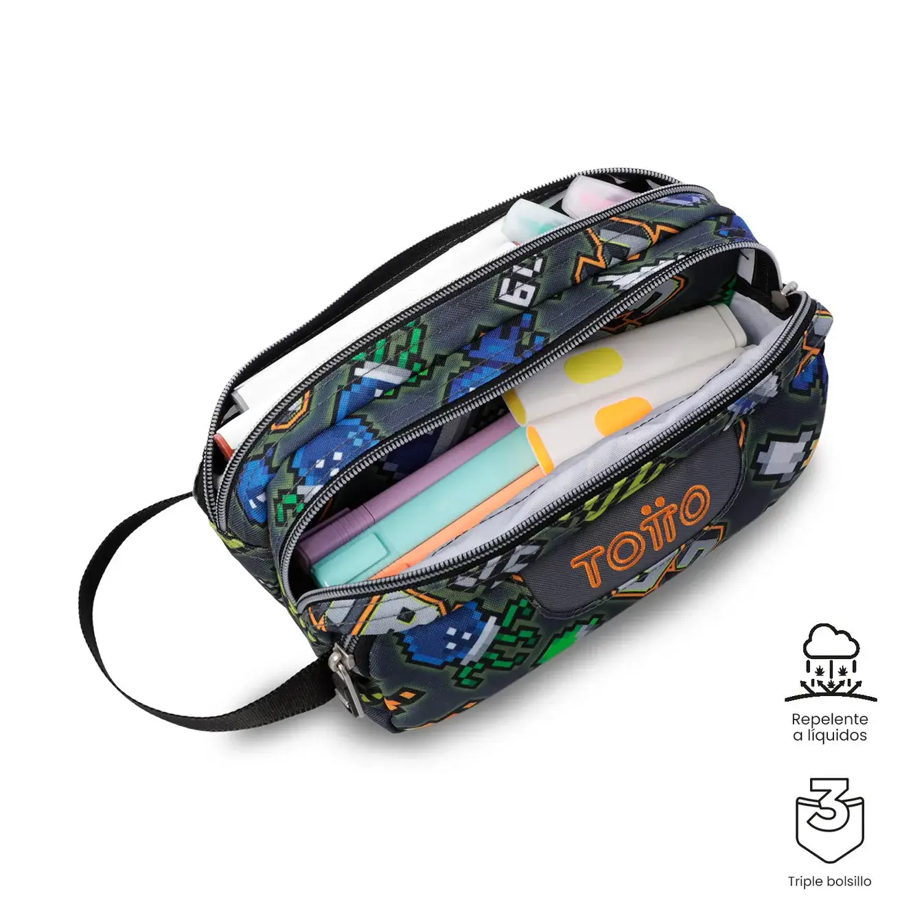 Estuche triple compartimento TOTTO Agapec 4GS gris - Imagen 2