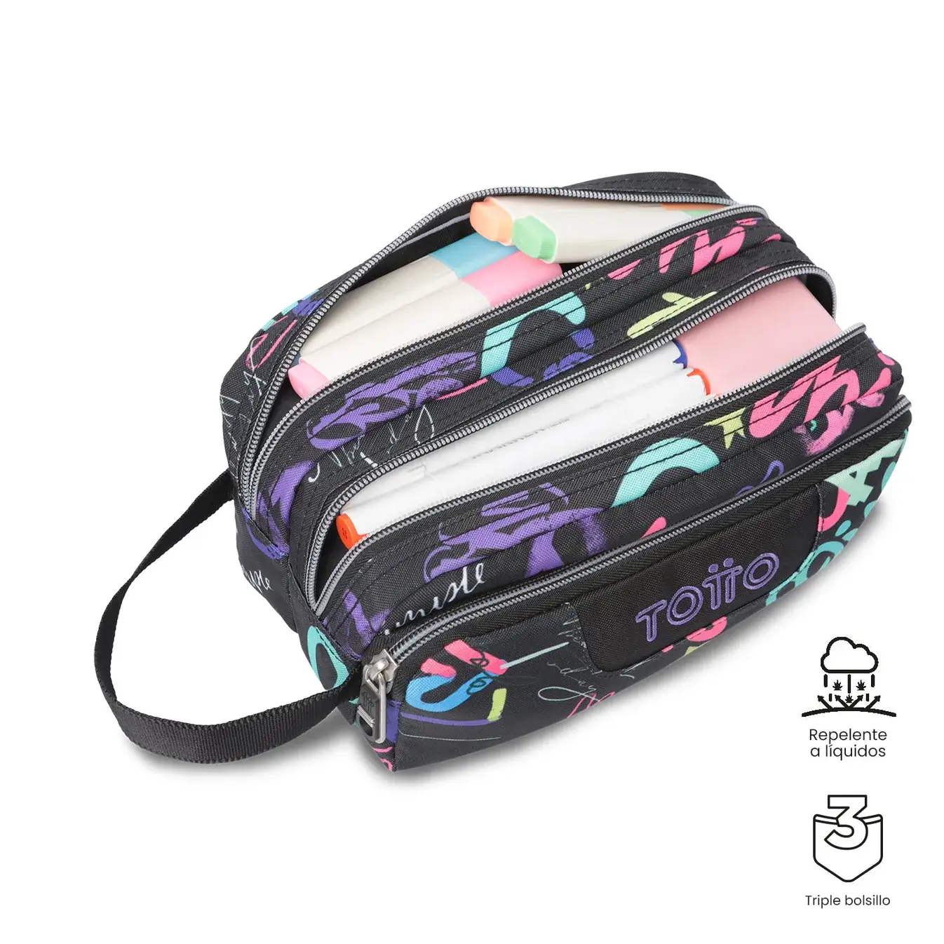 Estuche triple compartimento TOTTO Agapec 7EZ negro - Imagen 2