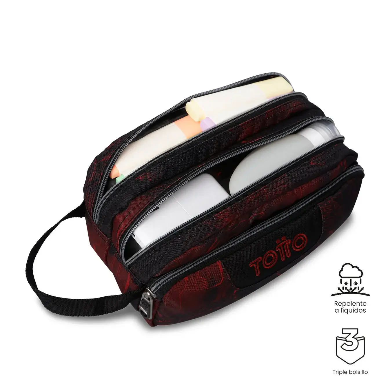 Estuche triple compartimento TOTTO Agapec 8E7 rojo - Imagen 2