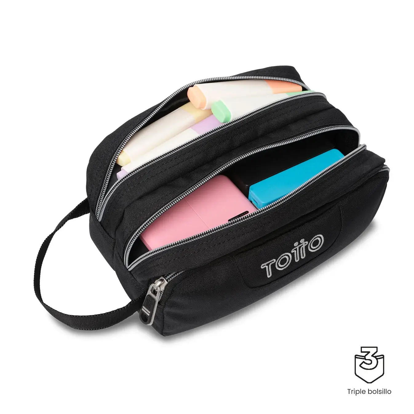 Estuche triple compartimento TOTTO Agapec N01 negro - Imagen 2