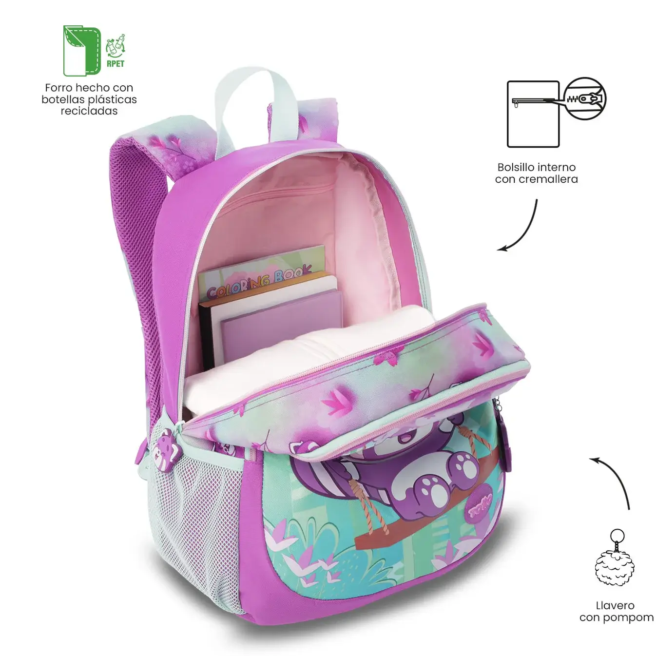 Mochila infantil + Libro parar colorear TOTTO Bambu M lila - Imagen 3