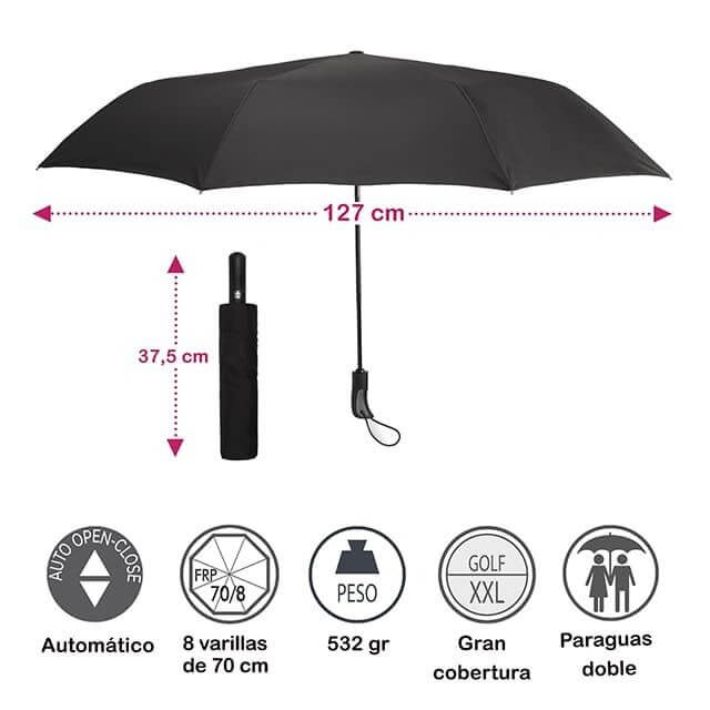 Paraguas plegable automático XXL VOGUE 880VG negro - Imagen 4